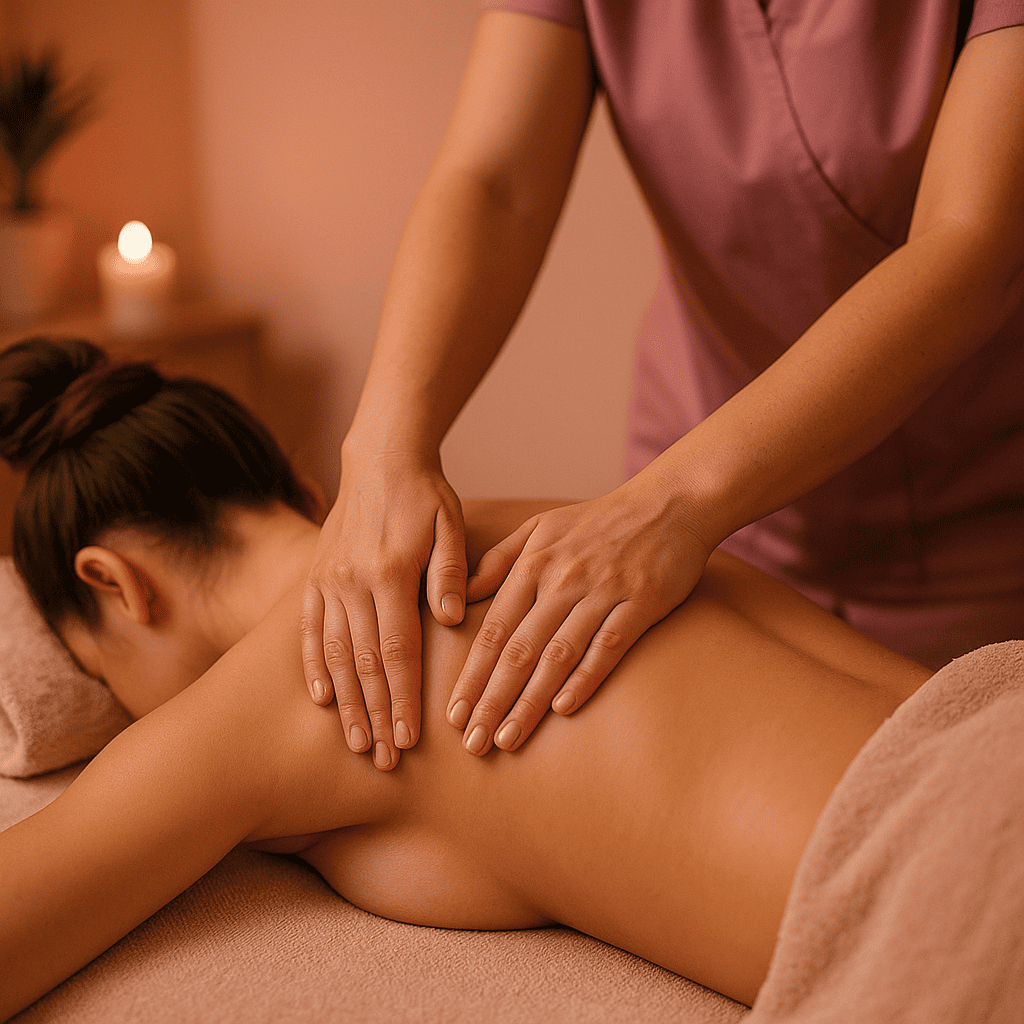 Detalhe de técnicas de massagem terapêutica aplicadas nos ombros